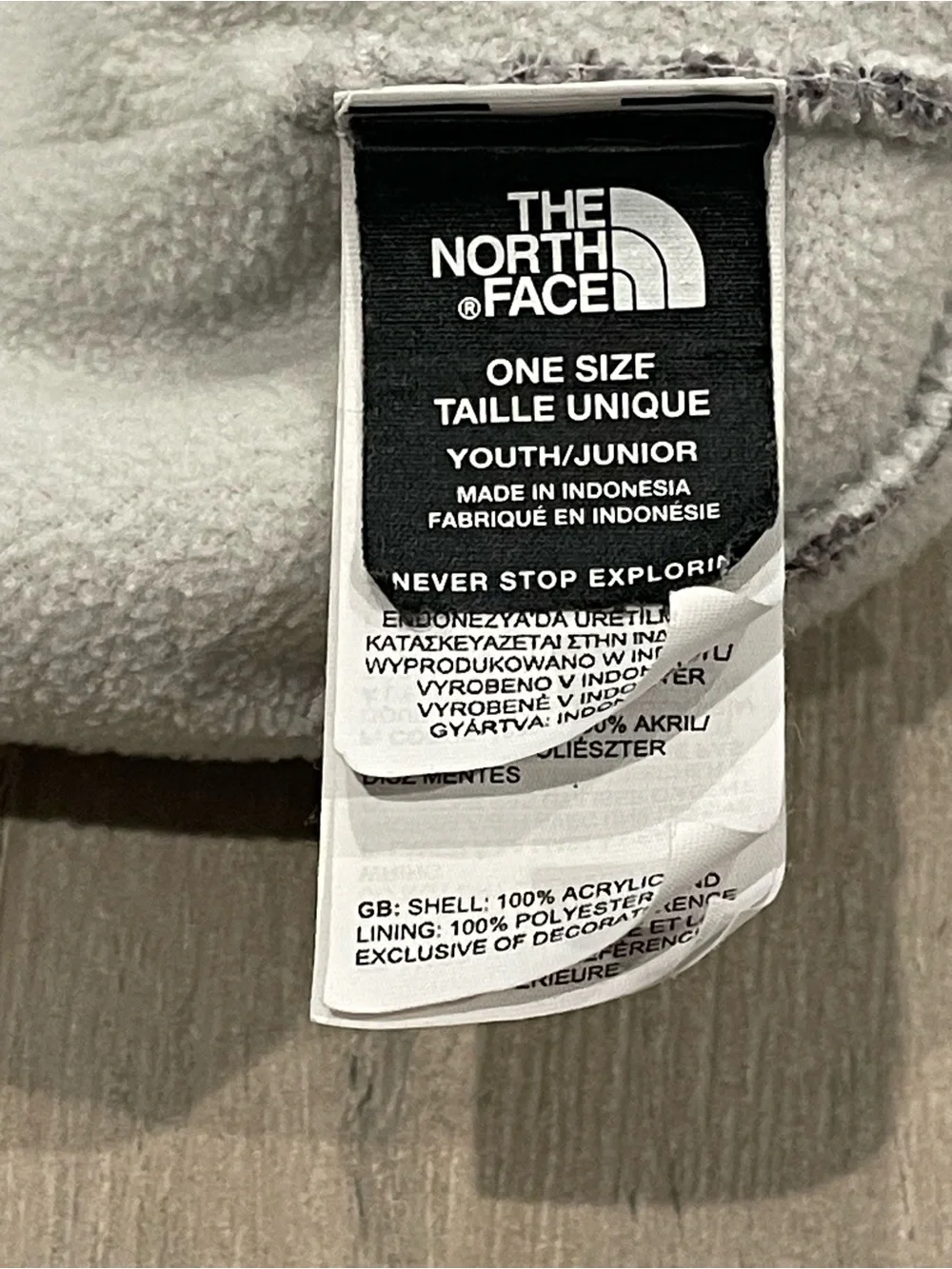 The North Face Youth Pom Beanie Gray White Fleece Lined Winter Knit Hat One Size